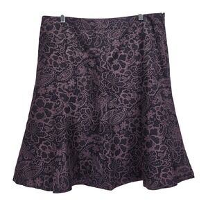 NWT Allegory A-Line Midi Skirt 14 Purple Black Floral Paisley Dark Romantic Silk